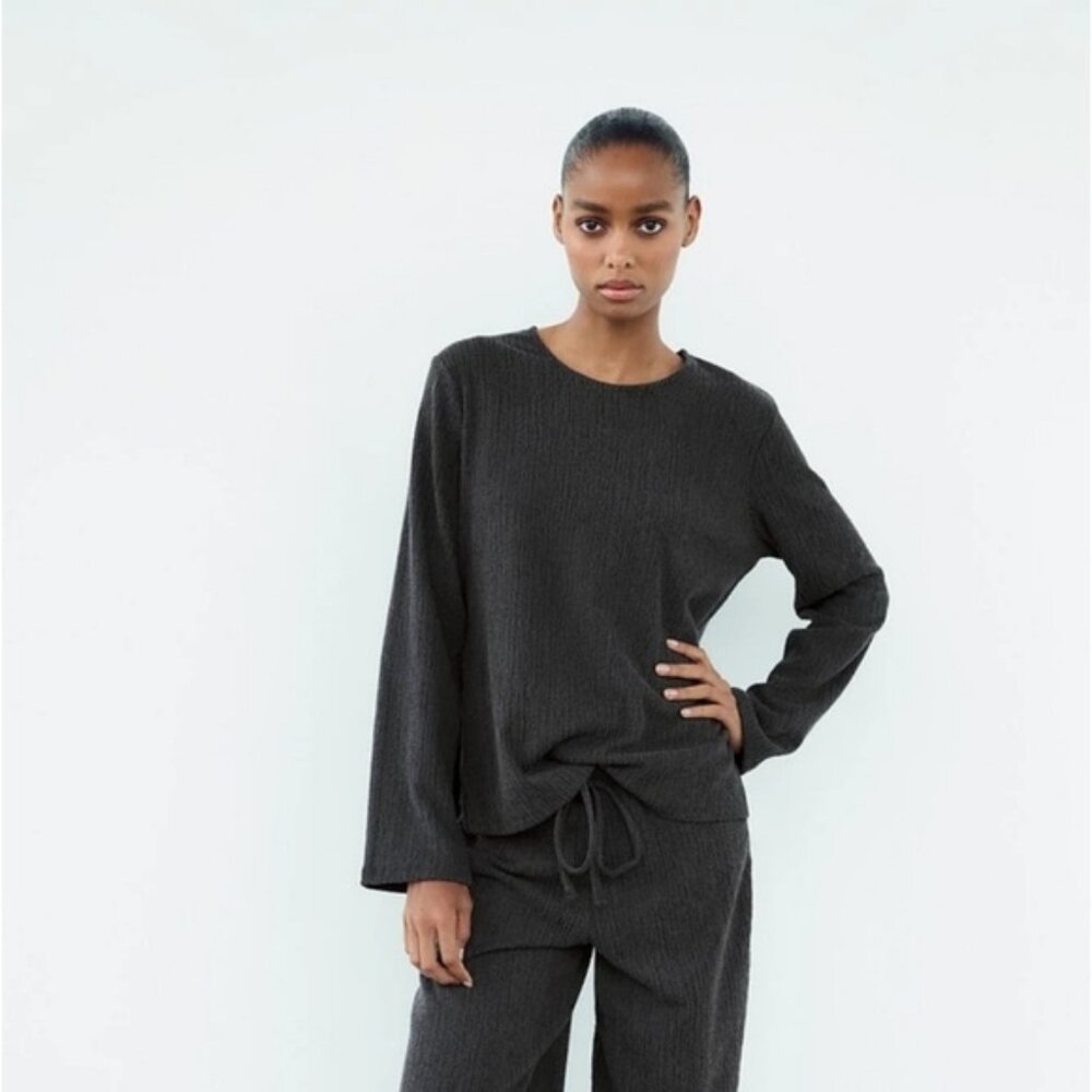 Zara Fleece Bell Sleeve Whinsigoth Dark Fairy Boho Goth Black Sweater L